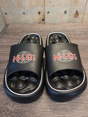 HIM Band Heartagram Bam Margera  Inspired Slides Sandals Black Size 42-43 New